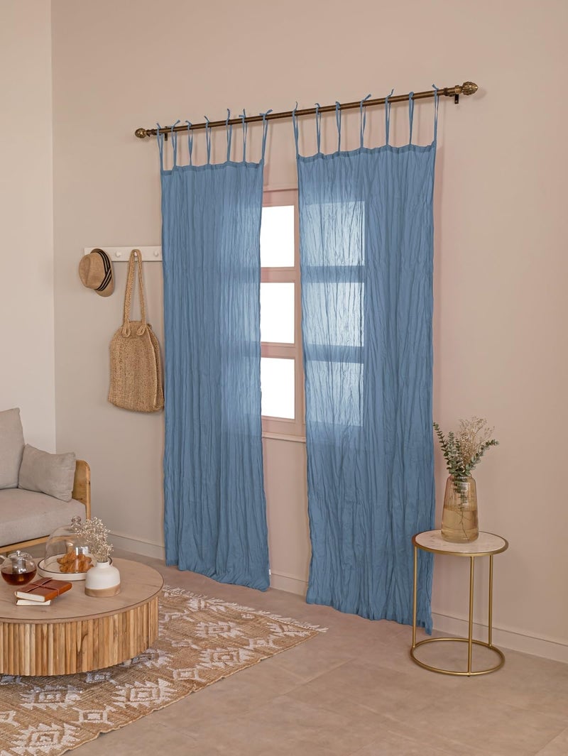 TARAN LIVING Cotton Sheer Crinkle Curtains 84" Long for Bedroom Living Room 42" Wide DÃ©cor Window Treatment Rod Pocket 2 Panel Curtain Drapes for Home Decorations - Blue - Image 3
